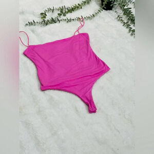 Naked Wardrobe NWT Hot Pink Strap and Snap Sexy Thong Bodysuit Size Large